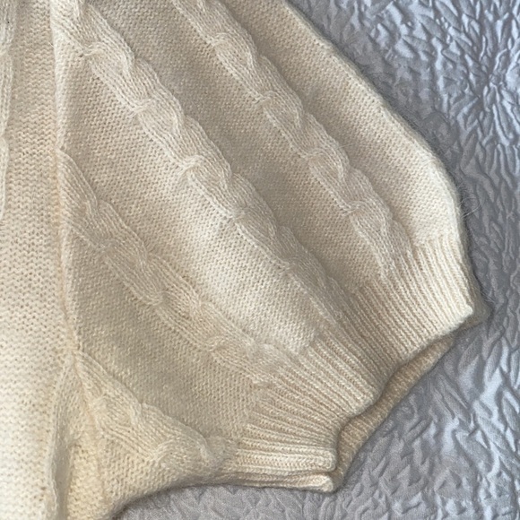 Classiques Entier Lambswool Angora Rabbit Hair Cable Knit Short Sleeve Sweater - Picture 5 of 7